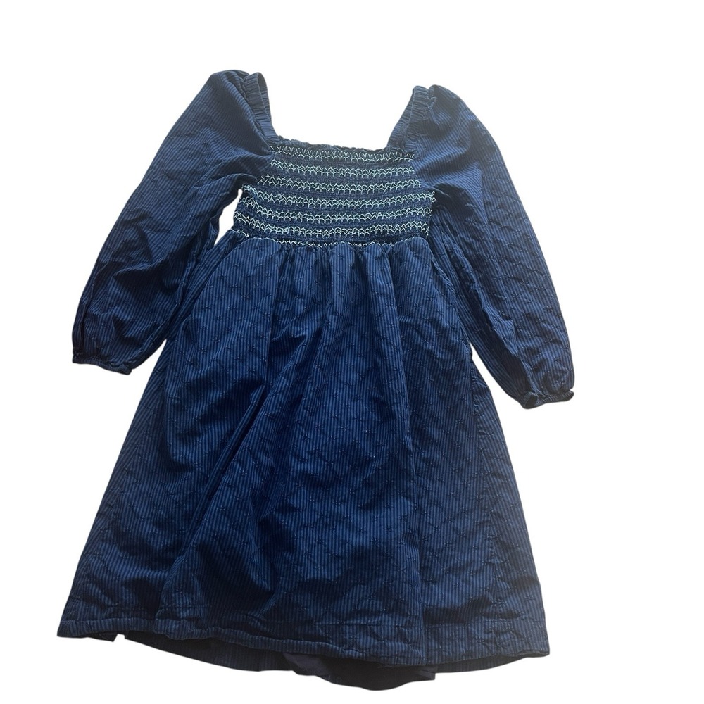 Draper James RSVP Size L Blue Dress Midi Babydoll Blue Navy Embroidered Pockets